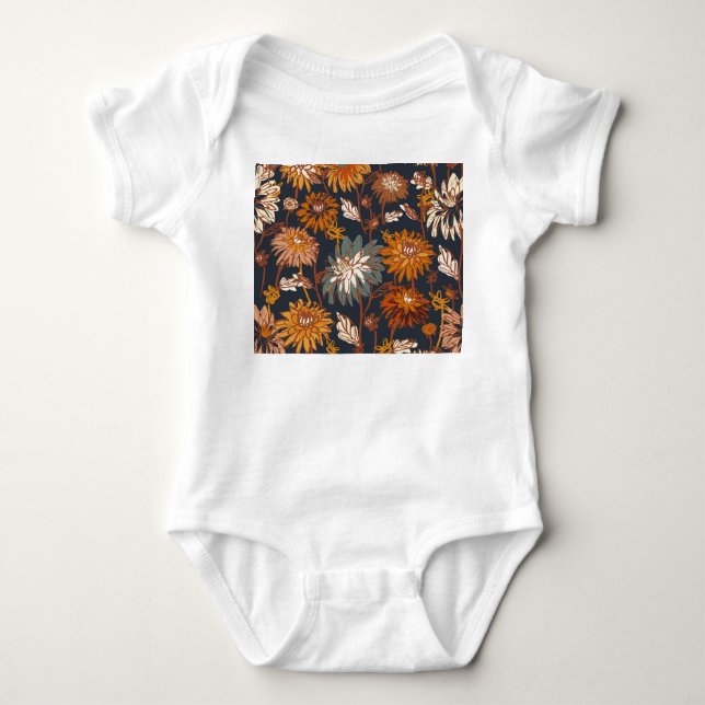 Bold Dahlia Chrysanthemum Chinese Pattern Baby Strampler (Vorderseite)