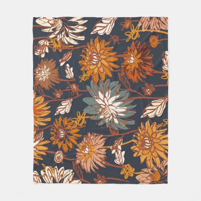 Bold Dahlia Chrysanthemum Chinese Pattern Fleecedecke (Vorderseite)