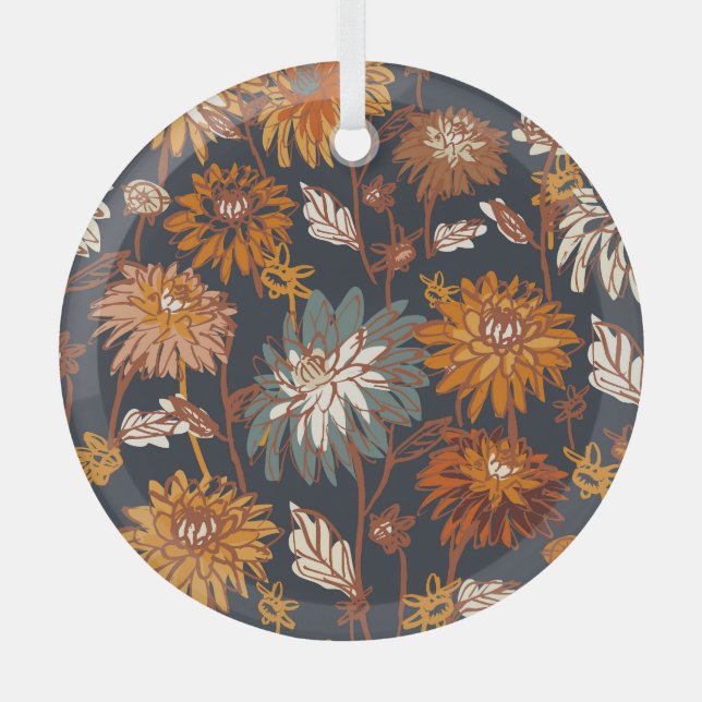 Bold Dahlia Chrysanthemum Chinese Pattern Ornament Aus Glas (Vorderseite)