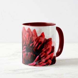 Bold Dahlia Watercolor Crimson Tasse