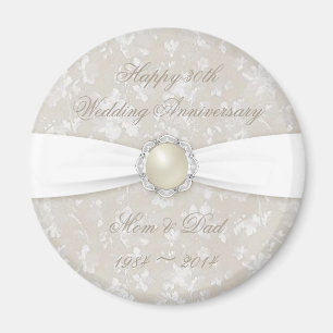 Bold Damask 30. Hochzeitstag Runde Magnet