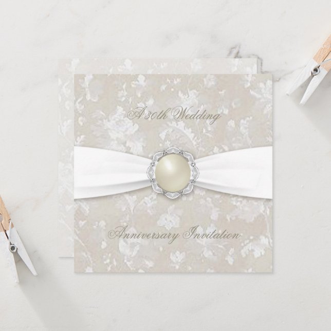 Bold Damask 30. Wedding Anniversary Square Einladu Einladung (Vorderseite/Rückseite Beispiel)