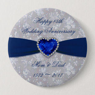 Bold Damask 45. Wedding Anniversary Magnet Button