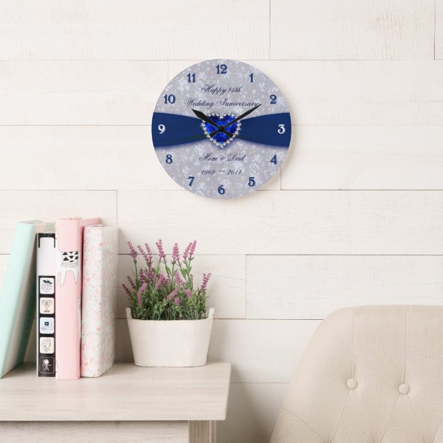 Bold Damask 45th Wedding Anniversary Round Clock Große Wanduhr (Lesesaal)