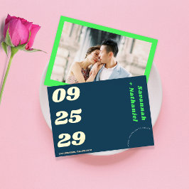 Bold Date Aquamarin Lime Green Retro Real Foil Wed Folieneinladung