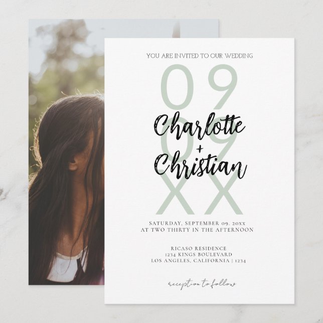Bold Date Simple Minimalistisch Wedding Einladung (Vorne/Hinten)