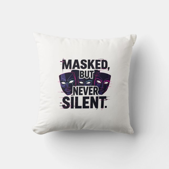 Bold Digital Art with Three Stylized Masks and "Ma Kissen (Vorderseite)