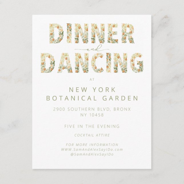 Bold Dinner & Dancing Empfang Floral Wedding Begleitkarte (Vorderseite)