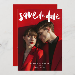 Bold Edgy Modern Brush Script Foto Wedding Save The Date