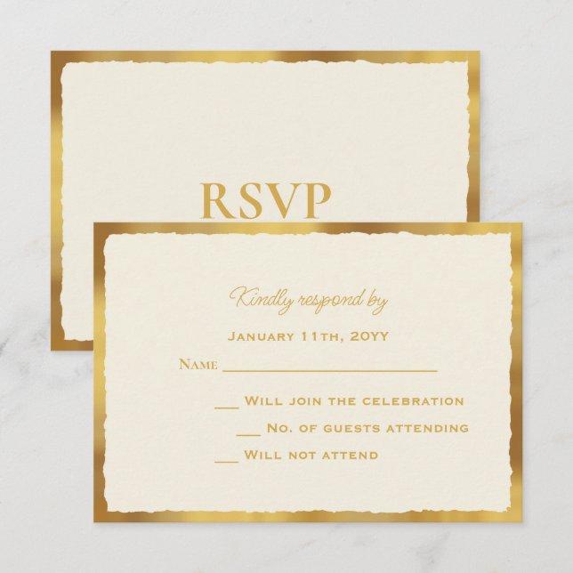 Bold Elegance Gold Edge Ecru Wedding Response RSVP Karte (Vorne/Hinten)
