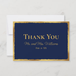 Bold Elegance Luxe Gold Edge Navy Blue Wedding Dankeskarte