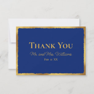 Bold Elegance Luxe Gold Edge Royal Blue Wedding Dankeskarte