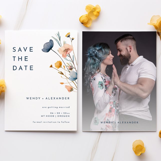 Bold elegantes floral Wedding Foto Save The Date (Von Creator hochgeladen)
