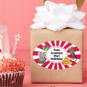 Bold Elephant Lion Bear Balloons Circus Danke Ovaler Aufkleber