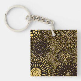 Bold Ethnic Floral Black Gold Acrylic Keychain Schlüsselanhänger