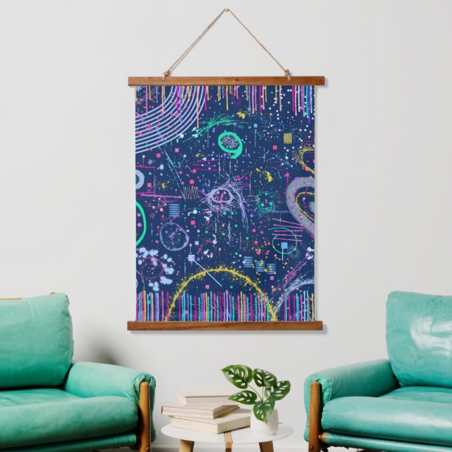Bold Explorer: Abstract Maximalism  Wandteppich Mit Holzrahmen (Wohnzimmer)