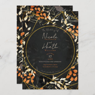 Bold Fall Dark Floral Orange Gold Wedding Einladung