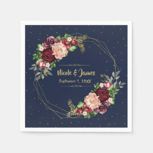 Bold Fall Floral Navy Blue Gold & Burgundy Wedding Serviette