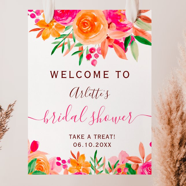 Bold fall floral watercolor bridal shower welcome poster (Bold fall floral watercolor bridal shower welcome poster)