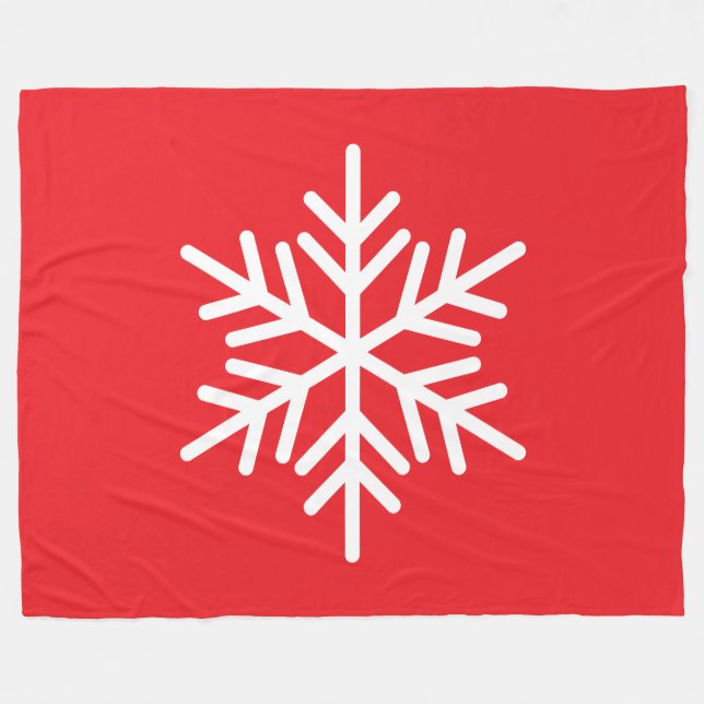 Bold Festive White Alpine Snowflake On Bright Red Fleecedecke (Vorderseite (Horizontal))
