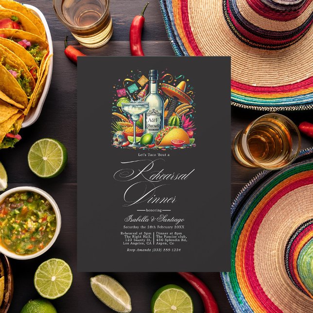 Bold Fiesta "Let's Taco Bout a Probe Dinner" Einladung (Bold Fiesta "Let's Taco 'Bout a Rehearsal Dinner" Invitation)