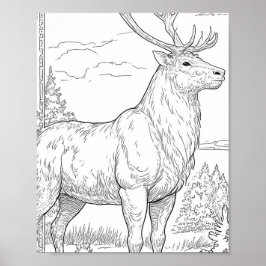 Bold Flat Color Graphic: Musclebound Reindeer  Poster