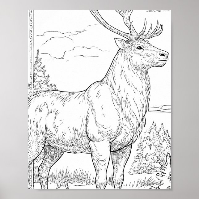 Bold Flat Color Graphic: Musclebound Reindeer  Poster (Vorne)