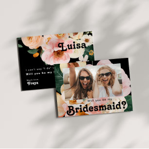 Bold Floral   Black Foto Bridesmaid Vorschlag Card Einladung