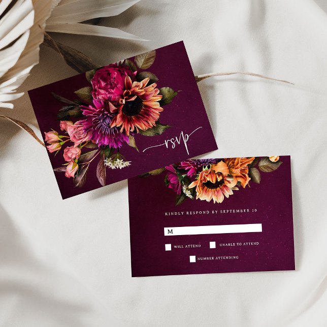 Bold Floral | Dramatische und elegante Hochzeit RSVP Karte (Von Creator hochgeladen)