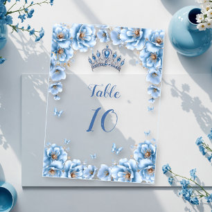 Bold Floral Dusty Blue Quinceañera Tischnummer