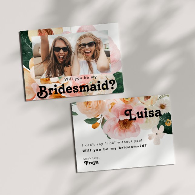 Bold Floral | Foto Bridesmaid Vorschlagskarte Einladung (Von Creator hochgeladen)