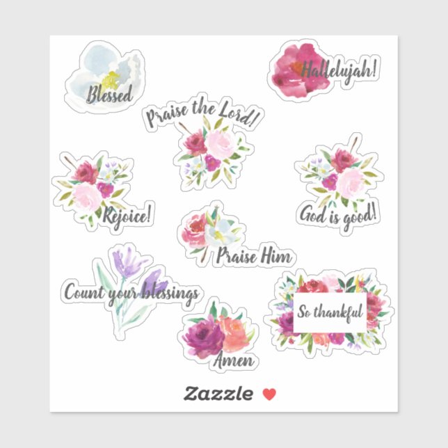 Bold Floral Lob Christlich Journaling Stickers Aufkleber (Blatt)