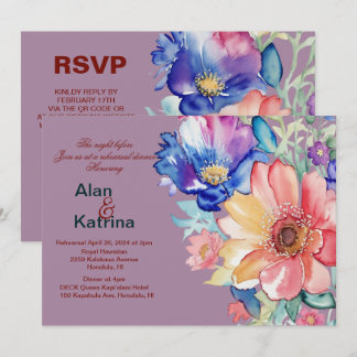 Bold Floral Magenta Wedding Rehearsal Dinner Einladung