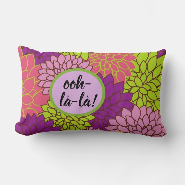 Bold Floral Ooh-la-la-Lumbar Pillow Pink Ppl Green Lendenkissen (Vorderseite)