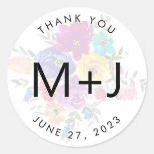 Bold Floral Overlay Monogram Wedding Danke Runder Aufkleber