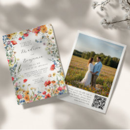 Bold Floral QR Code Photo Wedding Einladung