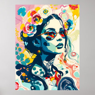 Bold Floral Queen - Vibrance Elegance Portrait Poster