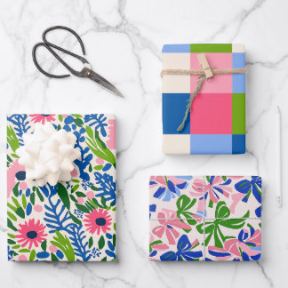 Bold Floral Square Bow Muster Maximal farbenfroh Geschenkpapier Set