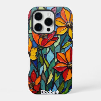 Bold Floral Stached Glass Quartett iPhone 16 Pro Hülle