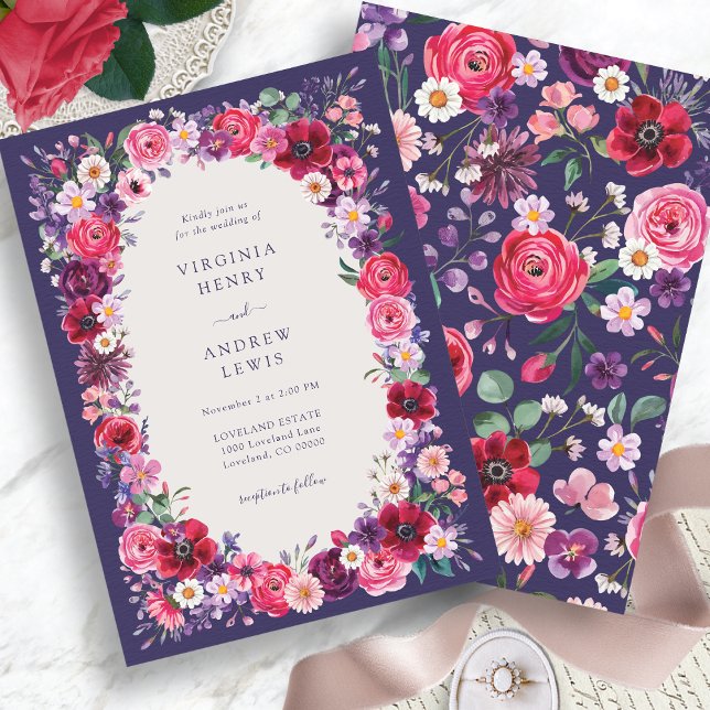 Bold Floral Wedding Einladung (Navy Blue Bold Watercolor Floral Wedding Invitation by Painted Paperie
)