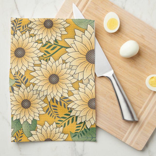 Bold Floral Yellow Sonnenblume Garten Geschirrtuch (Viertel Falte)