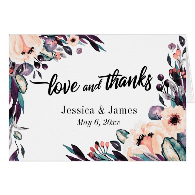Bold Florals mit Skript, Hochzeit Liebe und Dank (Vorderseite (Horizontal))