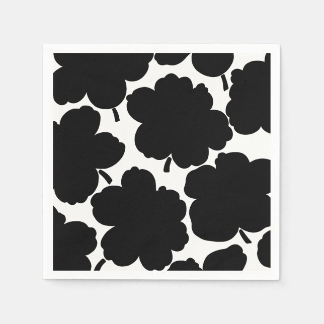 Bold Florals Monochrome Schwarz & Weiß Serviette (Vorderseite)