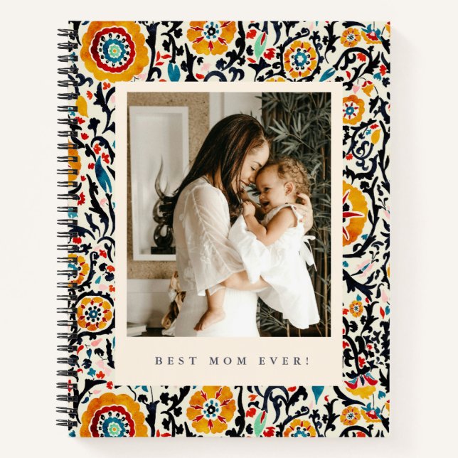 Bold Folk Floral Best Mom Ever Photo Mother's Day Notizbuch (Vorderseite)