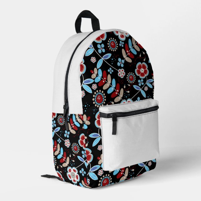 Bold Folk Floral Pattern Bedruckter Rucksack (Rückseitige Ecke links)