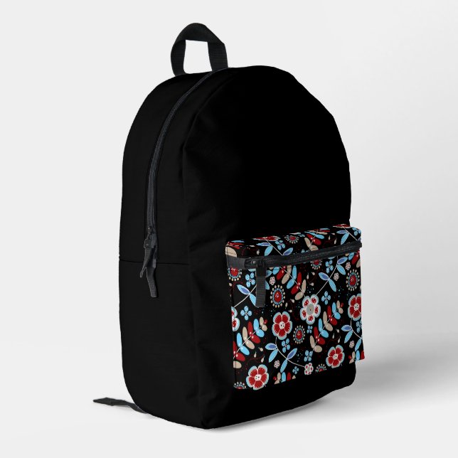 Bold Folk Floral Pattern Bedruckter Rucksack (Rückseitige Ecke links)