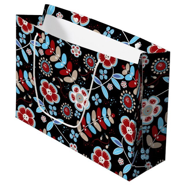 Bold Folk Floral Pattern Große Geschenktüte (Vorderseite Schrägansicht)