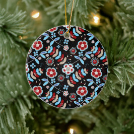 Bold Folk Floral Pattern Keramik Ornament