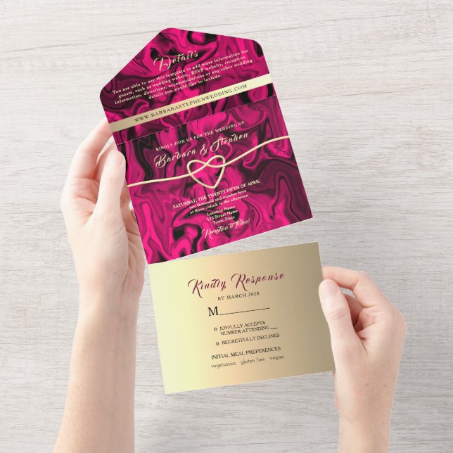 Bold Fuchsia Gold Foto Wedding Einladung (Abreißen)