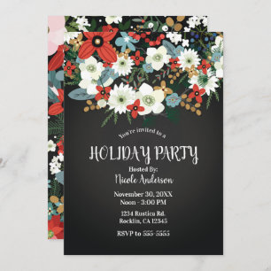 Bold Funky Colorful Floral Dark Chic Holiday Party Einladung